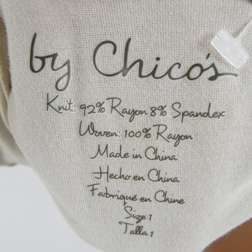 CHICO'S Top M Sz 1 Beige/Tan Knit Tunic Blouse Chiffon Overlay Relaxed Fit - Picture 9 of 11